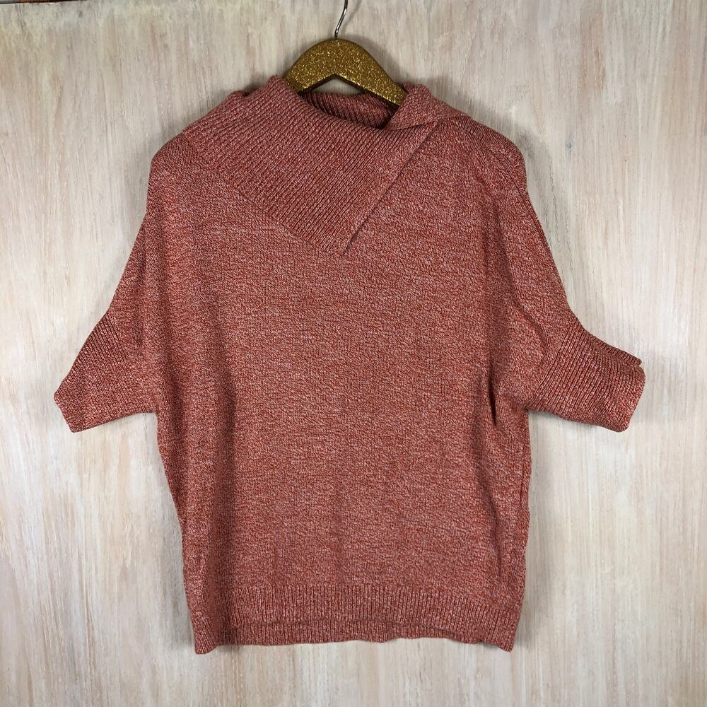 Cabi Orange Marled Knit Pullover Sweater XS Dolman Sleeve Fold Over Neck Cozy